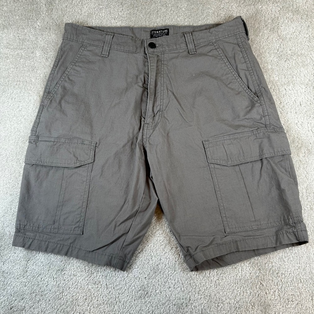 Signature by Levi Strauss & Co Cargo Shorts Mens 34 Grey Utility Cotton Blend